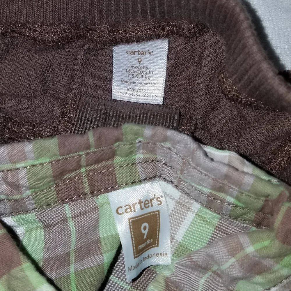CARTER'S Plaid Button Down Shirt and Corduroy Pants, 9M